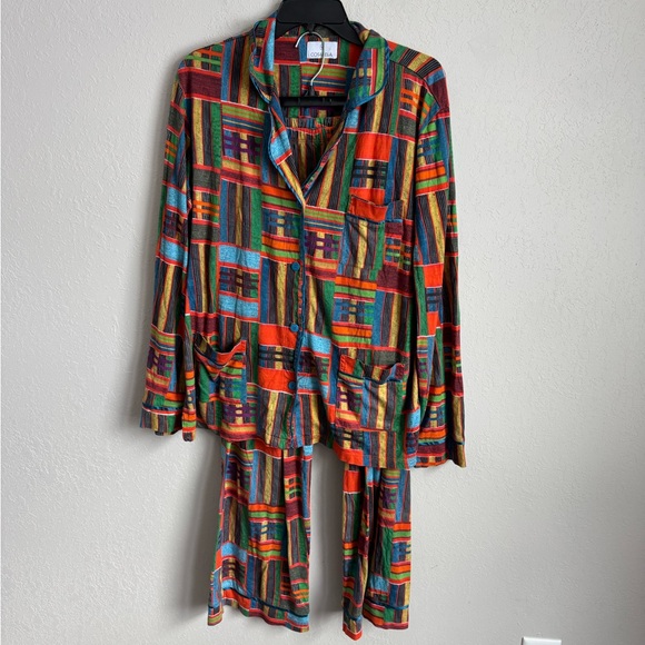 Cosabella Other - Cosabella Orange Blue Retro 90s Print Pima Cotton Blend Pajama Pant Set Women XL